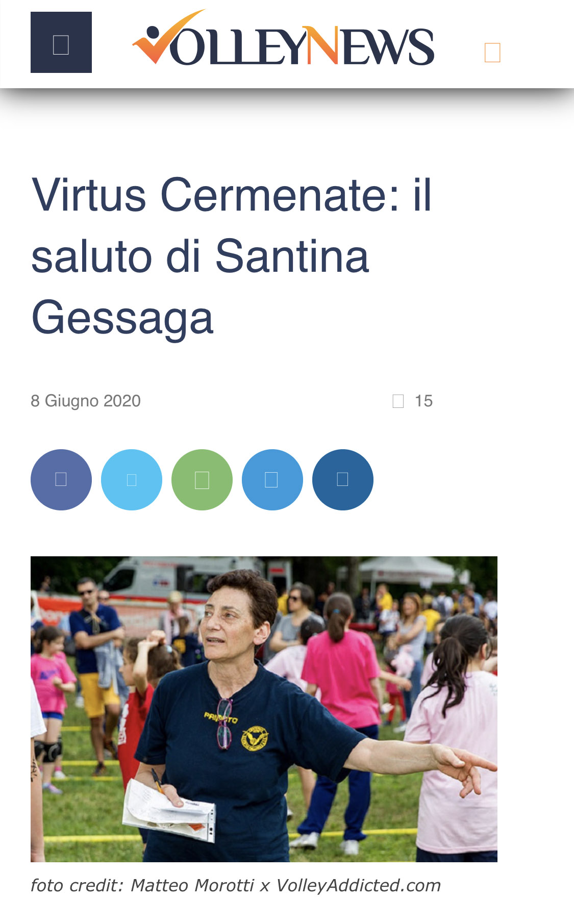 Volley News - il saluto di Santina Gessaga